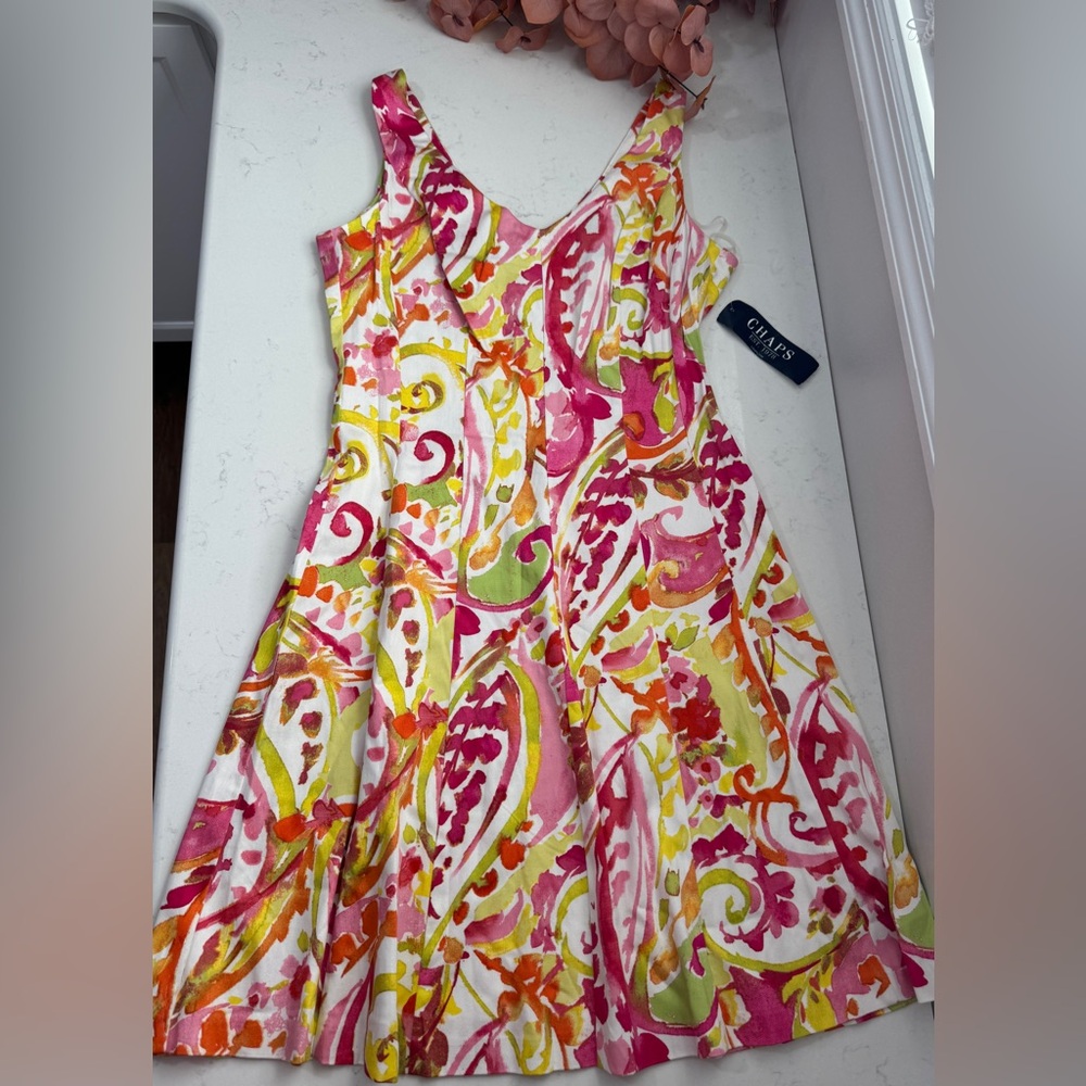 Chaps Dress - Vibrant Pink, Yellow, and Green
